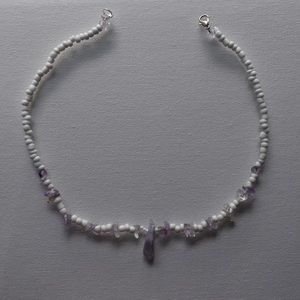 White and Purple Beaded Stone Chocker